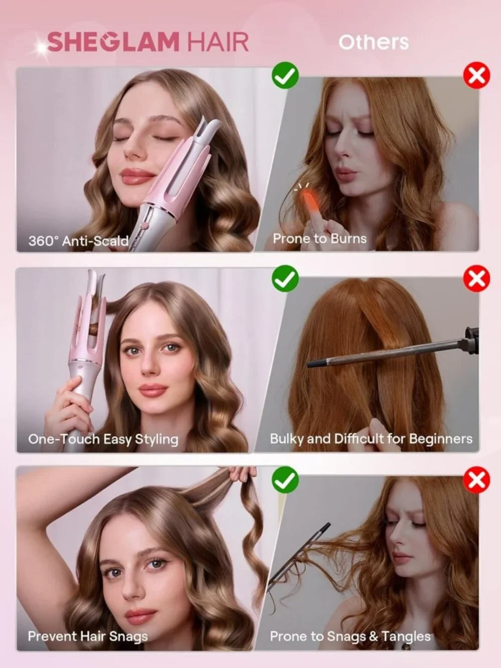 Automatic Pink Curling Iron for Women - 1 Inch, Perfect Gift for Gorgeous Curls